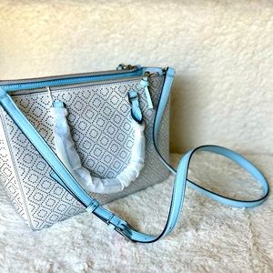 Beautiful Tory Burch purse, 2 handle carry or crossbody in blue and silver!!